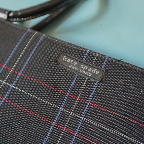 Kate Spade Vintage 90s Black Plaid Top Handle Boxy Tote Purse - Picture 2 of 9